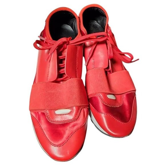 Balenciaga Satin Calfskin Womens Race Runner Sneakers EU 41 Rouge Groseille - Picture 4 of 11